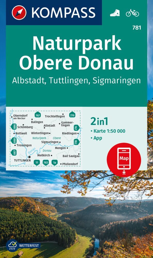 KOMPASS Wanderkarte 781 Naturpark Obere Donau - Albstadt - Tuttlingen - Sigmaringen 1:50.000 main product photo