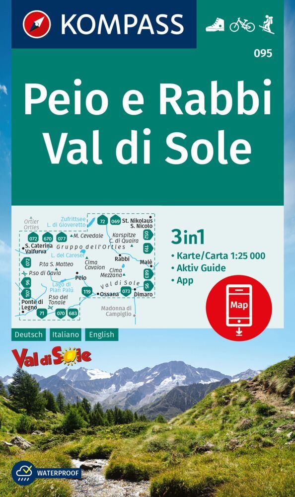 KOMPASS Wanderkarte 095 Peio e Rabbi, Val di Sole 1:25.000 main product photo