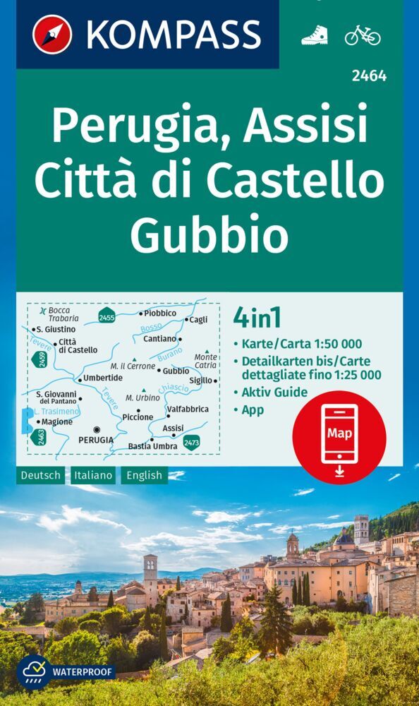 KOMPASS Wanderkarte 2464 Perugia, Assisi, Città di Castello, Gubbio 1:50.000 main product photo