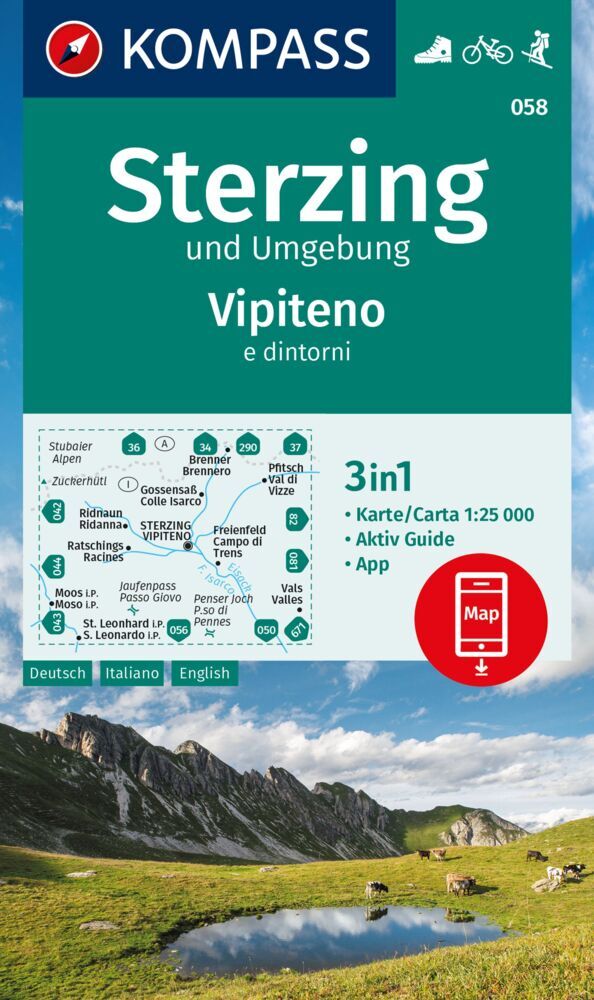 KOMPASS Wanderkarte 058 Sterzing und Umgebung, Vipteno e dintorni 1:25.000 main product photo