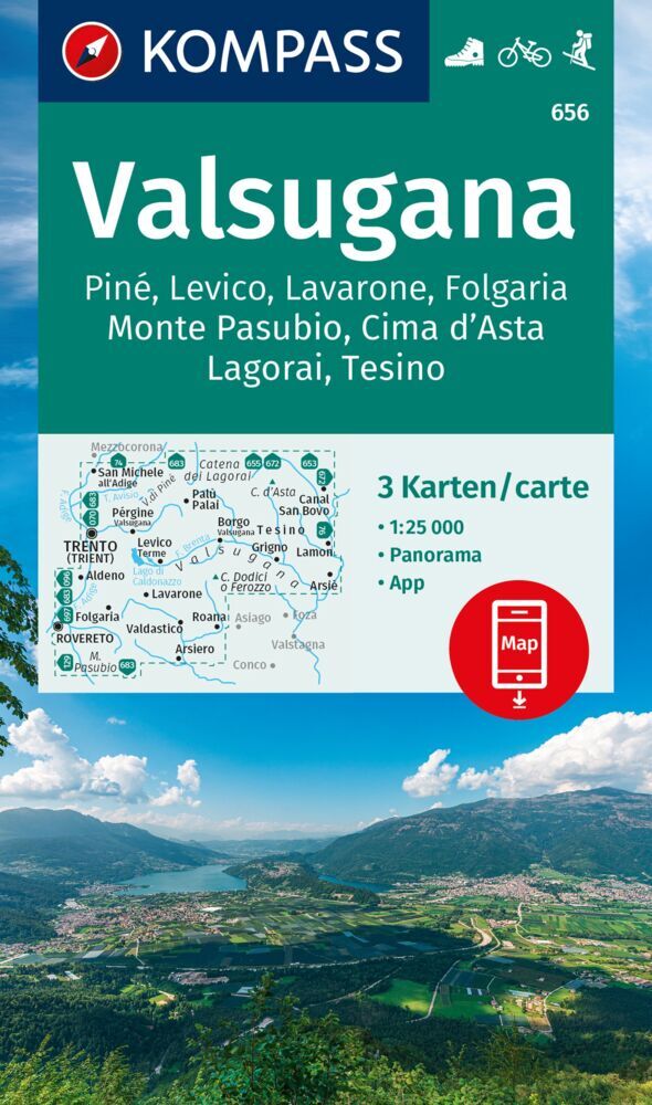 KOMPASS Wanderkarten-Set 656 Valsugana, Pine, Levico, Lavarone, Folgaria, Monte Pasubio, Cima d'Asta, Lagorai, Tesino (3 Karten) 1:25.000 main product photo
