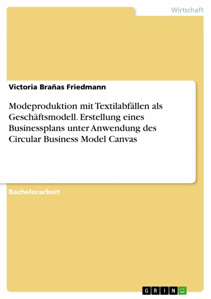 Modeproduktion mit Textilabfällen als Geschäftsmodell. Erstellung eines Businessplans unter Anwendung des Circular Business Model Canvas main product photo