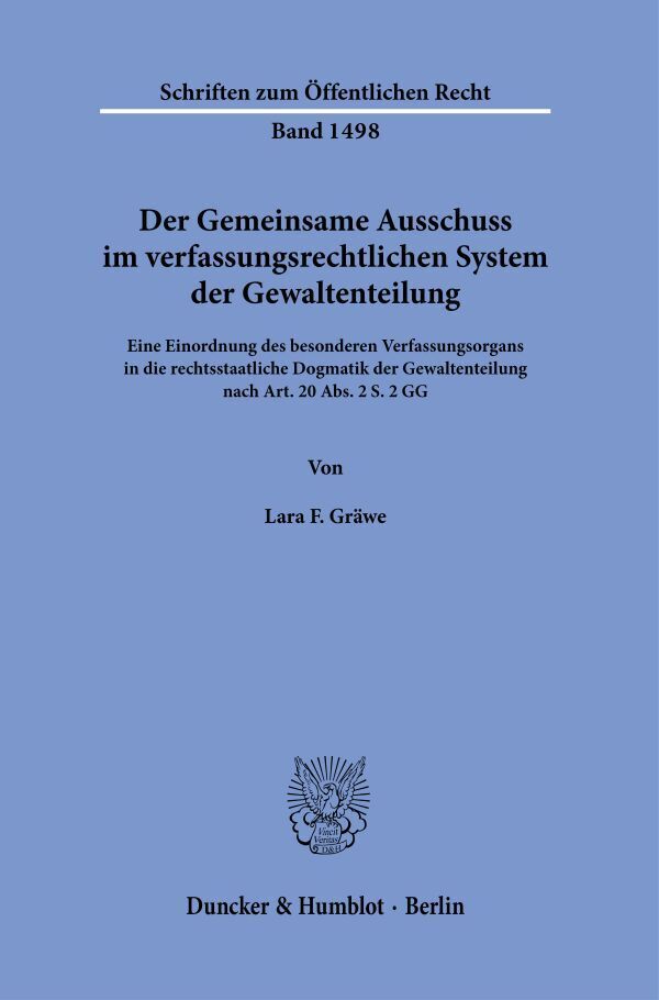 Der Gemeinsame Ausschuss im verfassungsrechtlichen System der Gewaltenteilung. main product photo