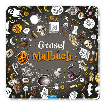 TRÖTSCH - Gruselmalbuch mit Stickern | Halloween Malbuch mit süßen Gruselmotiven, Stickern und Bastelideen | Halloween Ausmalbilder für Buntstifte, Wasserfarben und Wachsmalstifte | Ab 5 Jahren