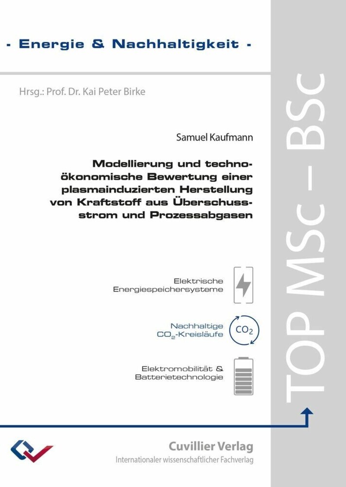Modellierung und techno-ökonomische Bewertung einer plasmainduzierten Herstellung von Kraftstoff aus Überschussstrom und Prozessabgasen main product photo