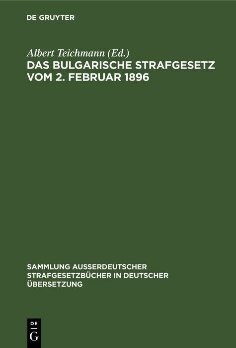 Das Bulgarische Strafgesetz vom 2. Februar 1896 main product photo