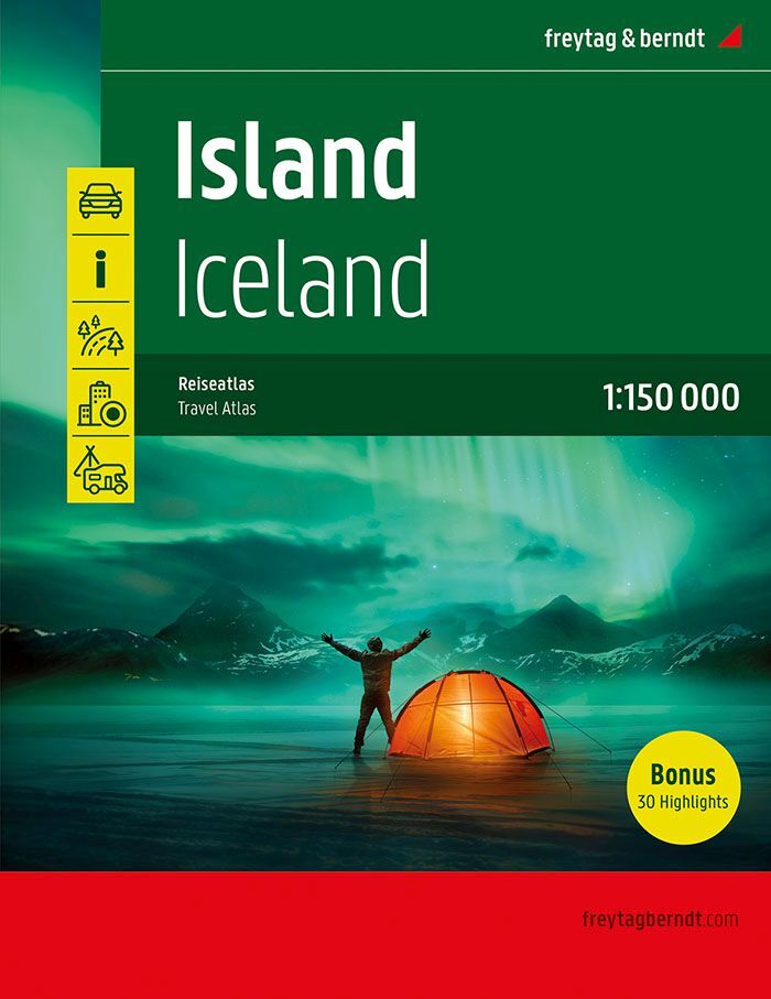 Island Reiseatlas, Autoatlas 1:150.000, Spiralbindung, freytag & berndt main product photo