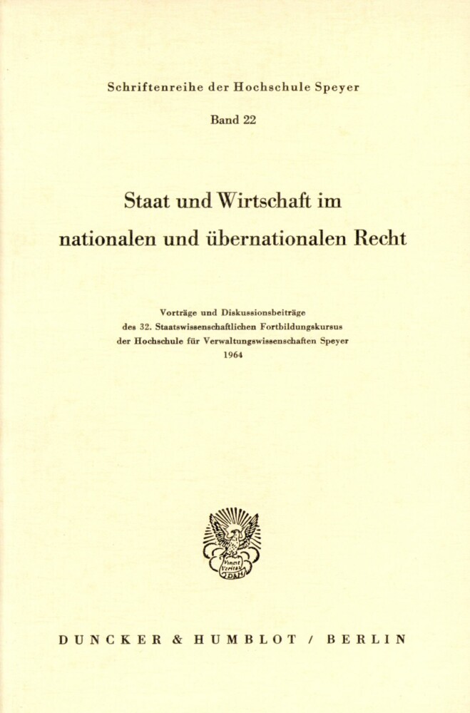 Staat und Wirtschaft im nationalen und übernationalen Recht. main product photo