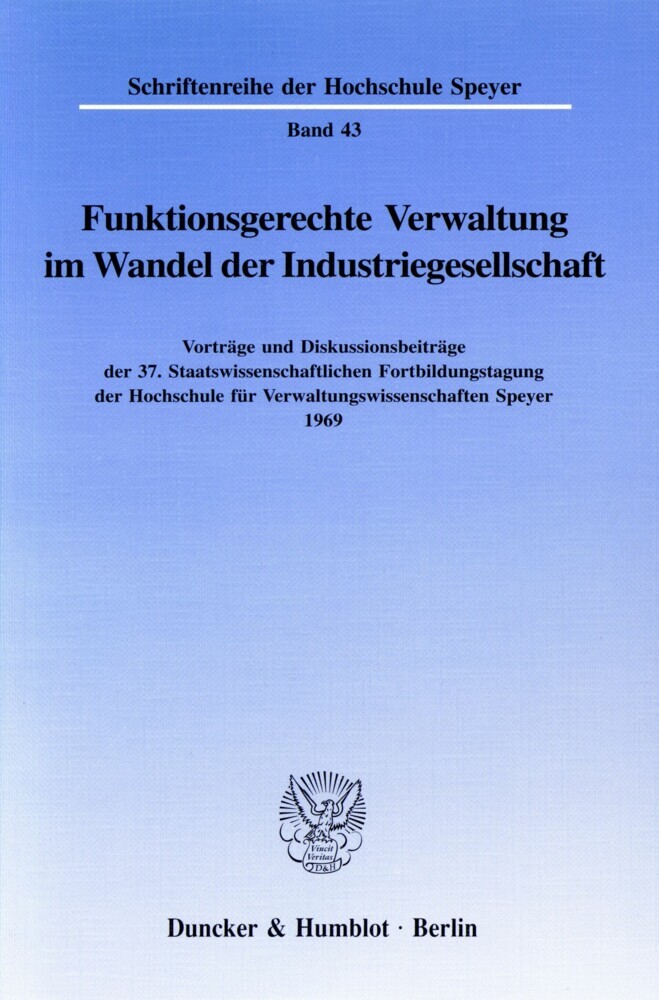 Funktionsgerechte Verwaltung im Wandel der Industriegesellschaft. main product photo