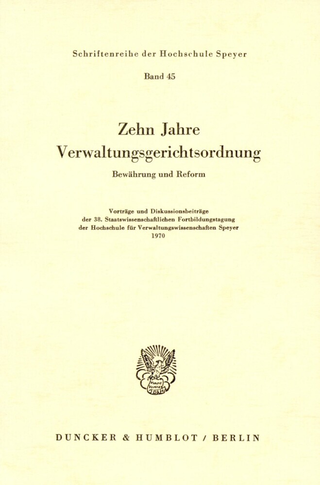 Zehn Jahre Verwaltungsgerichtsordnung. main product photo