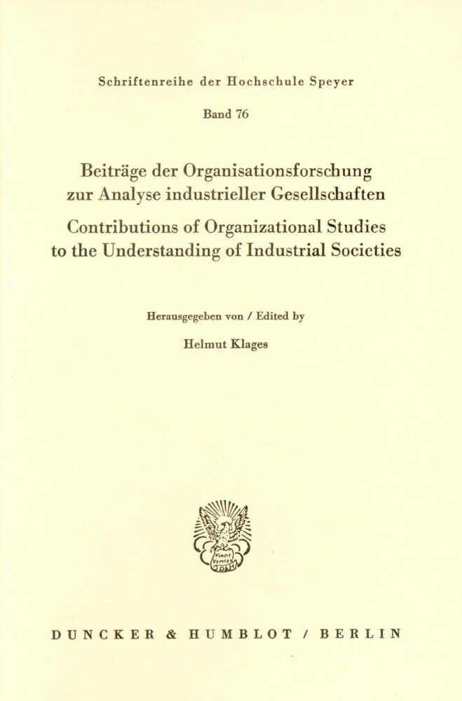 Beiträge der Organisationsforschung zur Analyse industrieller Gesellschaften / Contributions of Organizational Studies to the Understanding of Industrial Societies. main product photo