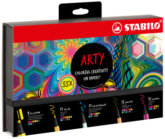 STABILO ARTY Creative Set  55er Pack  Fineliner, Filzschreiber, Premium-Filzstifte, Premium-Filzstifte mit dicker Keilspitze & Premium-Filzstift mit flexibler Pinselspitze