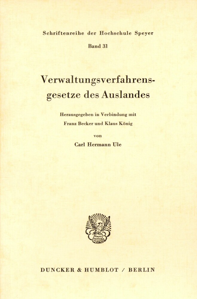 Verwaltungsverfahrensgesetze des Auslandes. main product photo
