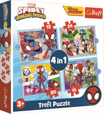 4 in 1 Puzzle 12,15, 20, 24 Teile  Marvel Spidey