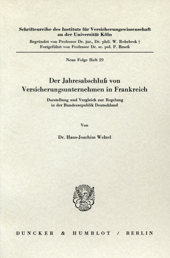 Der Jahresabschluß von Versicherungsunternehmen in Frankreich. main product photo