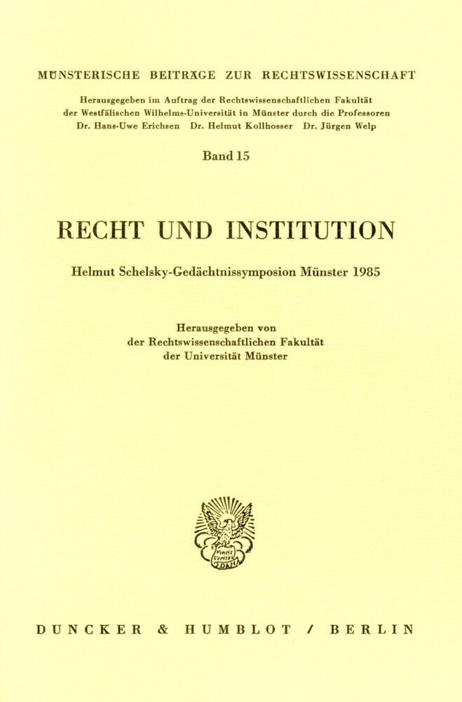 Recht und Institution. main product photo