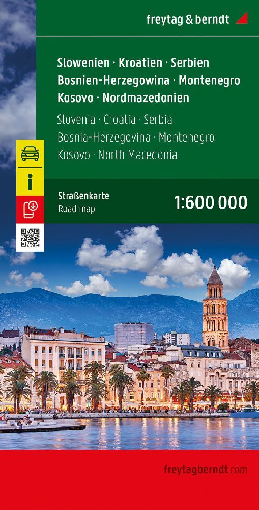 Slowenien - Kroatien - Serbien - Bosnien-Herzegowina - Montenegro - Kosovo - Nordmazedonien, Straßenkarte 1:600.000, freytag & berndt main product photo