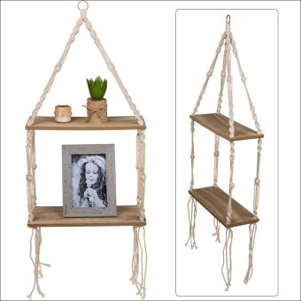 Holz-Wandregal mit Makramee