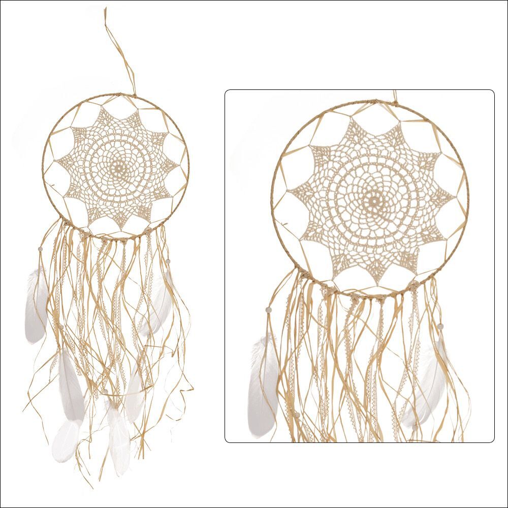 Traumfänger cremefarben mit Federn und Bändern, BOHO aus Bast main product photo
