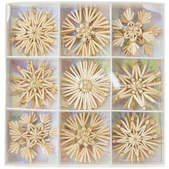 Premium Set Stroh-Sterne, 18 teilig, natur/gold