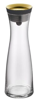 WMF Basic Wasserkaraffe aus Glas 1 Liter, Glaskaraffe mit Deckel, Silikondeckel, Wasserkaraffe mit Deckel, CloseUp-Verschluss, Karaffe goldener Deckel