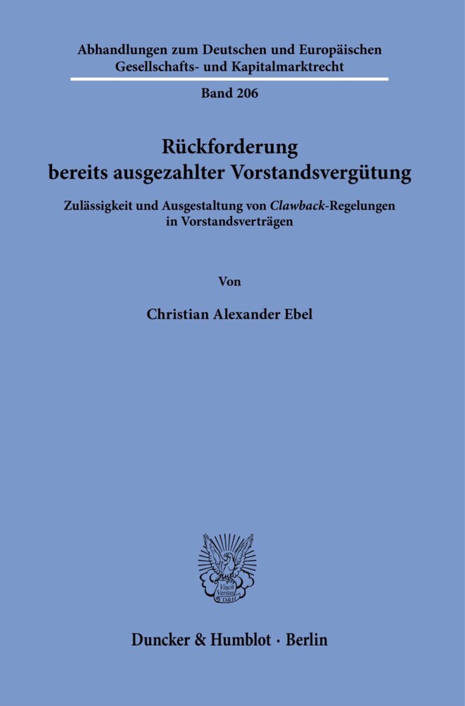 Rückforderung bereits ausgezahlter Vorstandsvergütung. main product photo