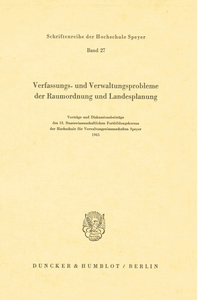 Verfassungs- und Verwaltungsprobleme der Raumordnung und Landesplanung. main product photo