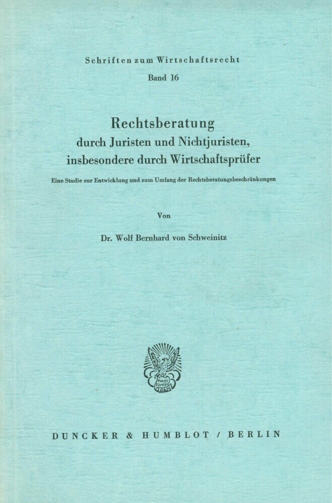 Rechtsberatung durch Juristen und Nichtjuristen, insbesondere durch Wirtschaftsprüfer. main product photo