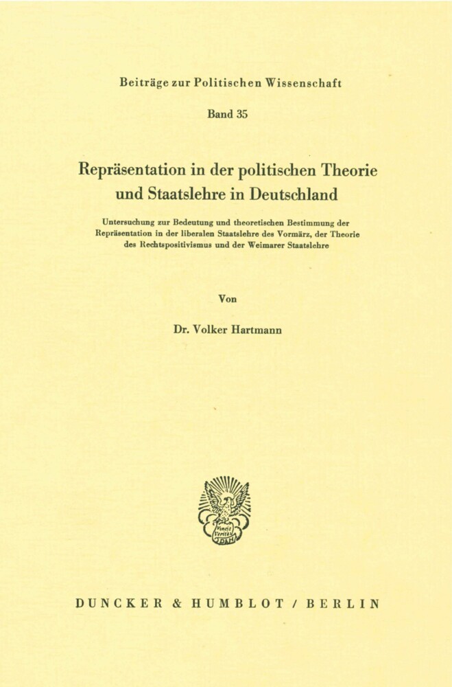 Repräsentation in der politischen Theorie und Staatslehre in Deutschland. main product photo