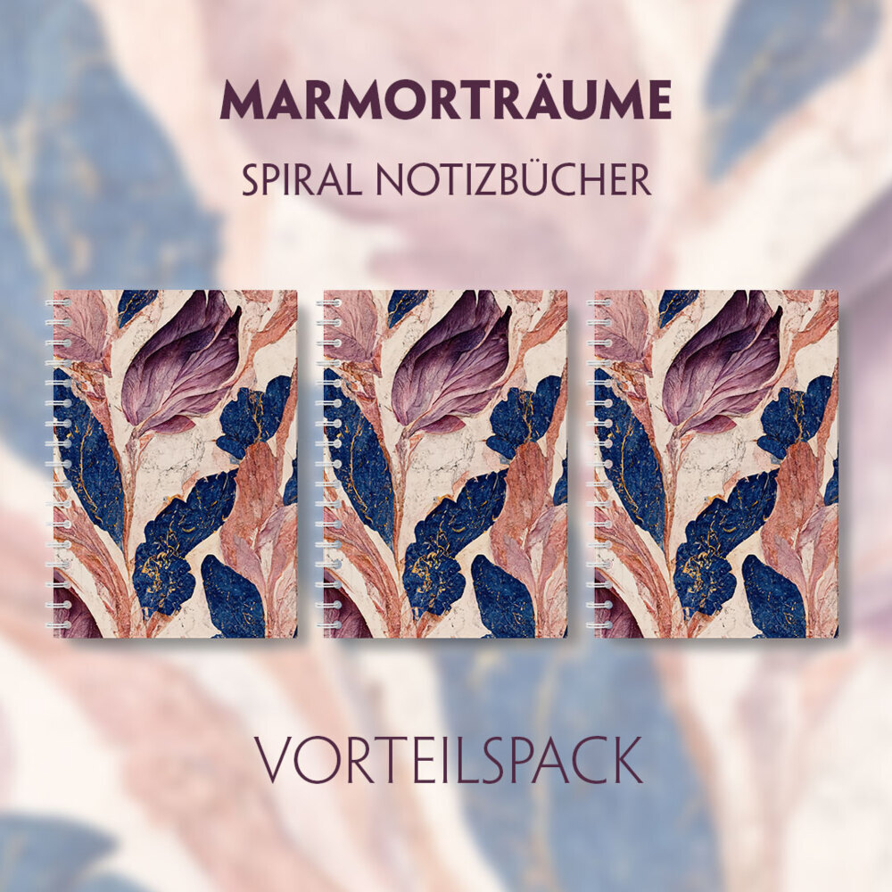 Marmorträume - 3er Vorteilspack - Premium Spiral-Notizbuch A5 Soft-Touch liniert. Violett-blaue Marmorillusion mit schimmernden goldenen Details, 3 Teile main product photo