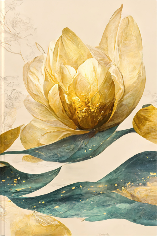 Eleganz der Natur - Premium Hardcover-Notizbuch A5 Soft Touch liniert, verzaubert durch goldenen Blütencharme main product photo