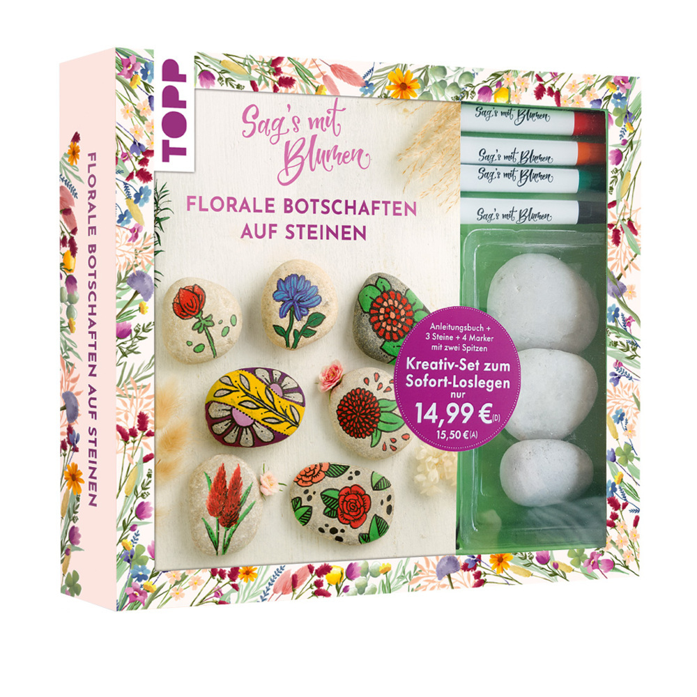 Kreativ-Set: Sag's mit Blumen - Florale Botschaften auf Steinen. Mit Anleitungsbuch und Material main product photo
