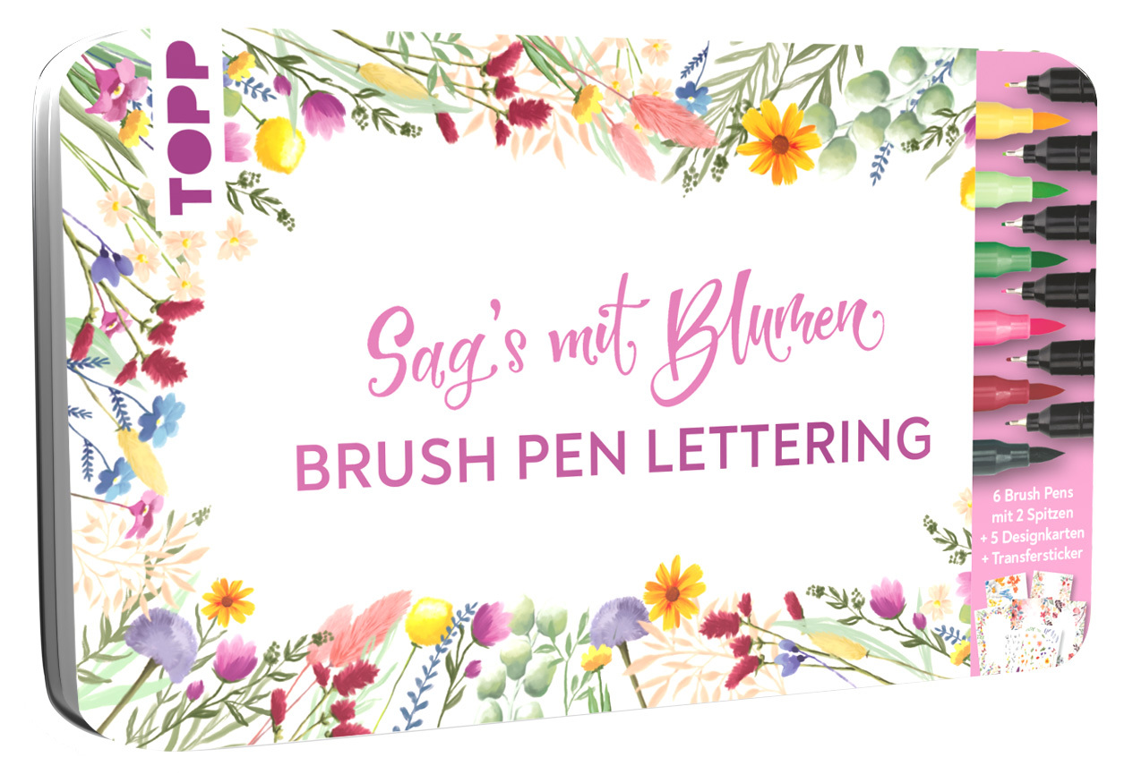 Handlettering Designdose Brush Pens Sag's mit Blumen main product photo