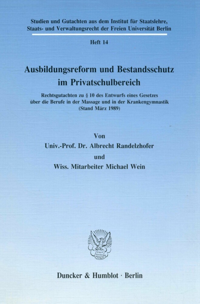Ausbildungsreform und Bestandsschutz im Privatschulbereich. main product photo