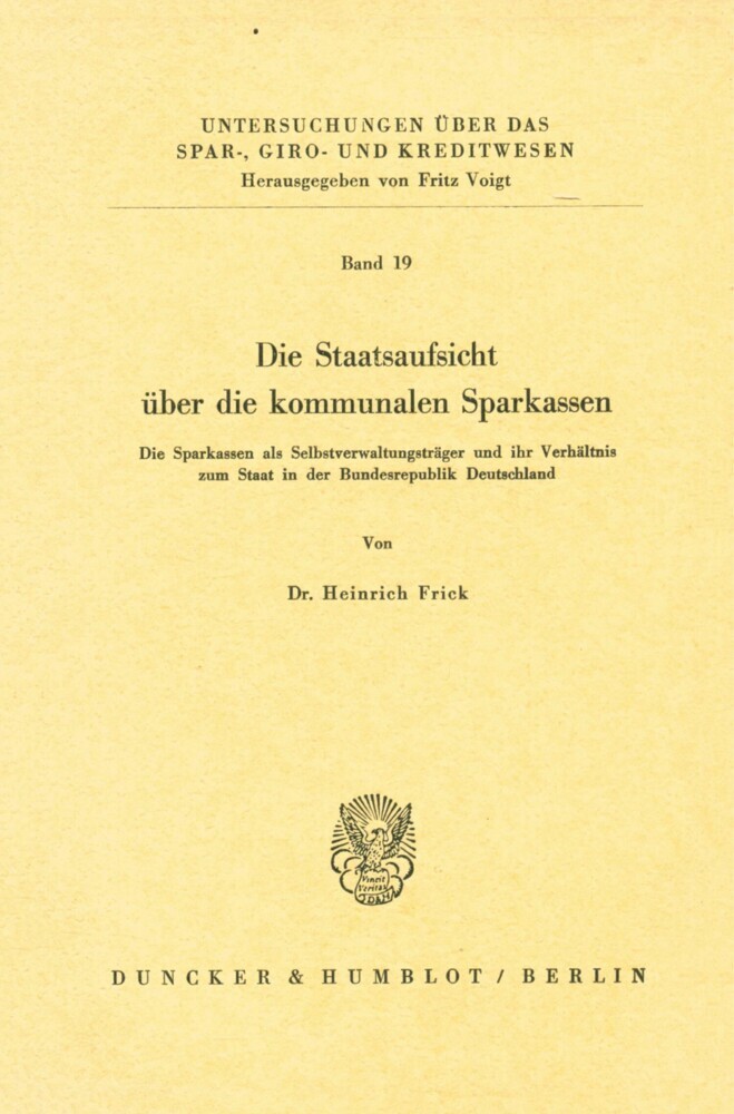 Die Staatsaufsicht über die kommunalen Sparkassen. main product photo