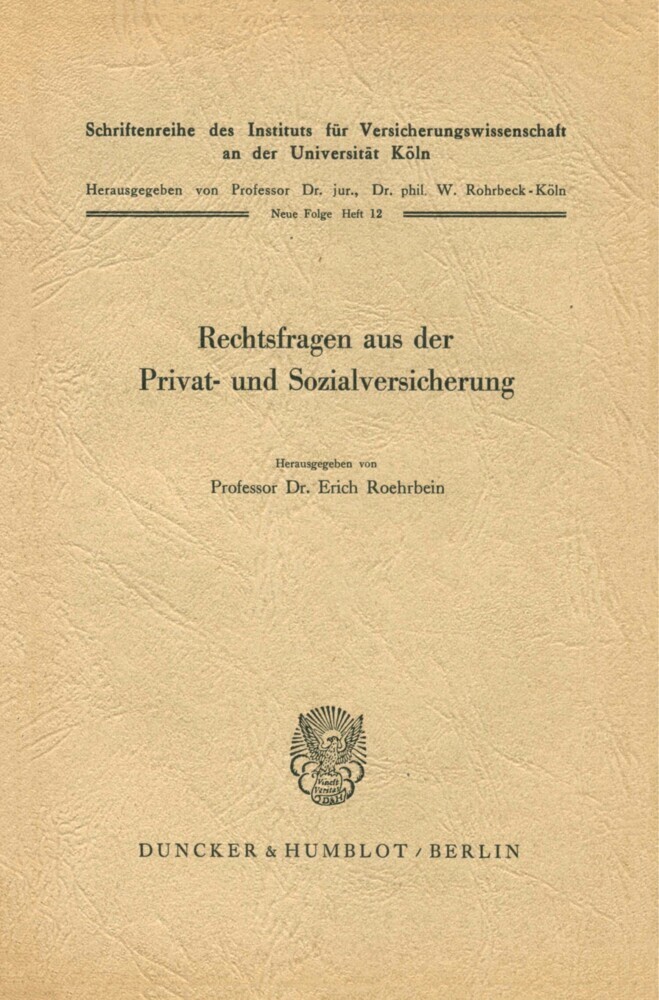 Rechtsfragen aus der Privat- und Sozialversicherung. main product photo