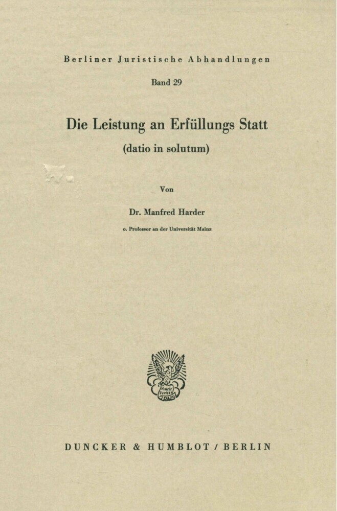 Die Leistung an Erfüllungs Statt (datio in solutum). main product photo