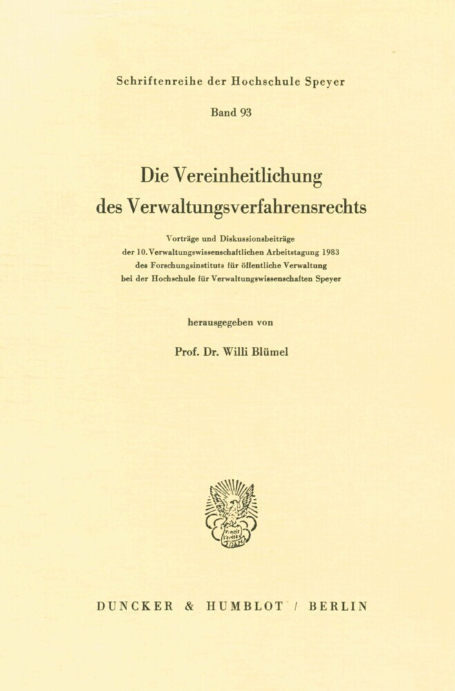 Die Vereinheitlichung des Verwaltungsverfahrensrechts. main product photo