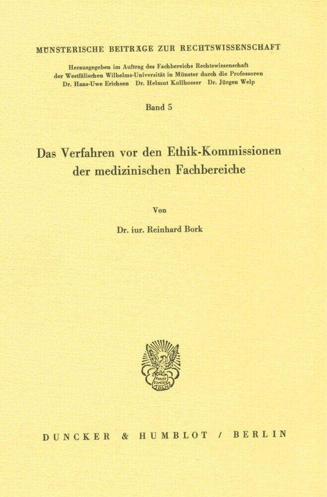 Das Verfahren vor den Ethik-Kommissionen der medizinischen Fachbereiche. main product photo