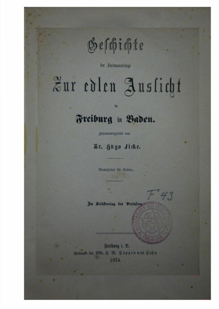 Geschichte der Freimaurerloge Zur edlen Aussicht 1784-1874 main product photo