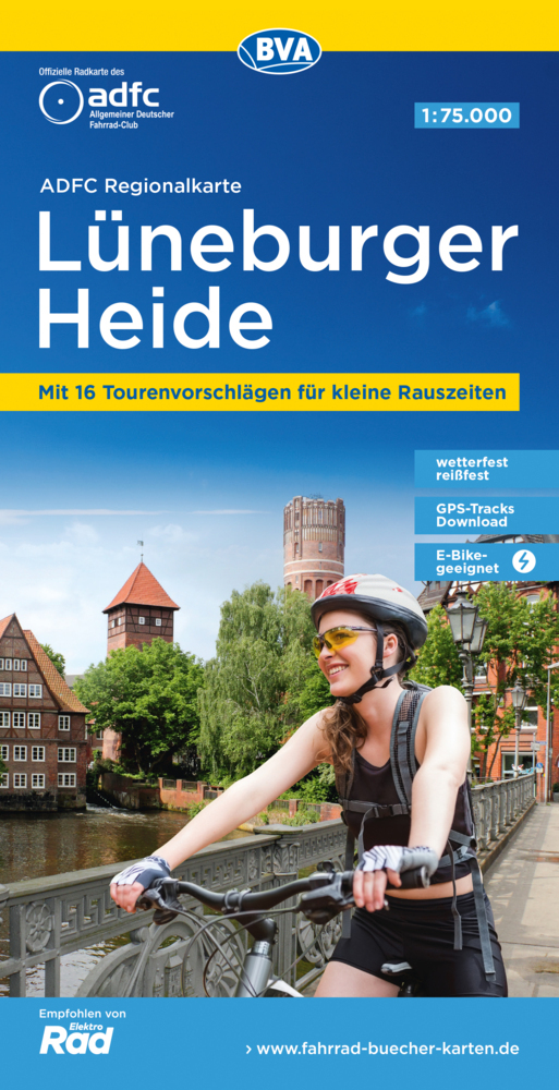 ADFC-Regionalkarte Lüneburger Heide, 1:75.000, mit Tagestourenvorschlägen, reiß- und wetterfest, E-Bike-geeignet, GPS-Tracks Download main product photo