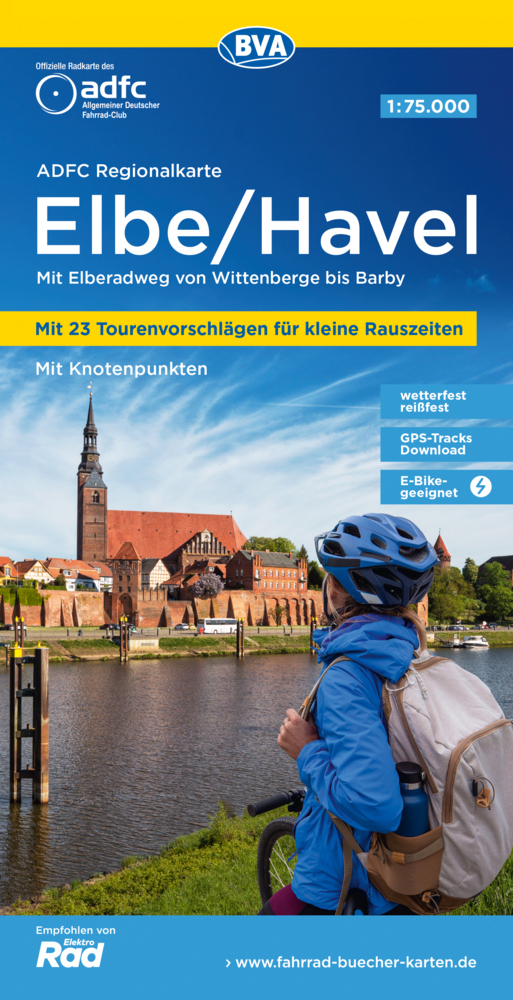 ADFC-Regionalkarte Elbe/Havel, 1:75.000, mit Tagestourenvorschlägen, mit Knotenpunkten, reiß- und wetterfest, E-Bike-geeignet, GPS-Tracks Download main product photo