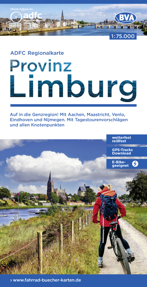 ADFC-Regionalkarte Limburg, 1:75.000, mit Tagestourenvorschlägen und allen Knotenpunkten, reiß- und wetterfest, E-Bike-geeignet, GPS-Tracks Download main product photo