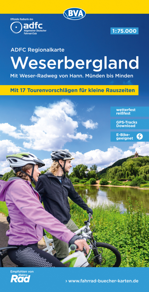 ADFC-Regionalkarte Weserbergland, 1:75.000, mit Tagestourenvorschlägen, reiß- und wetterfest, E-Bike-geeignet, GPS-Tracks Download main product photo