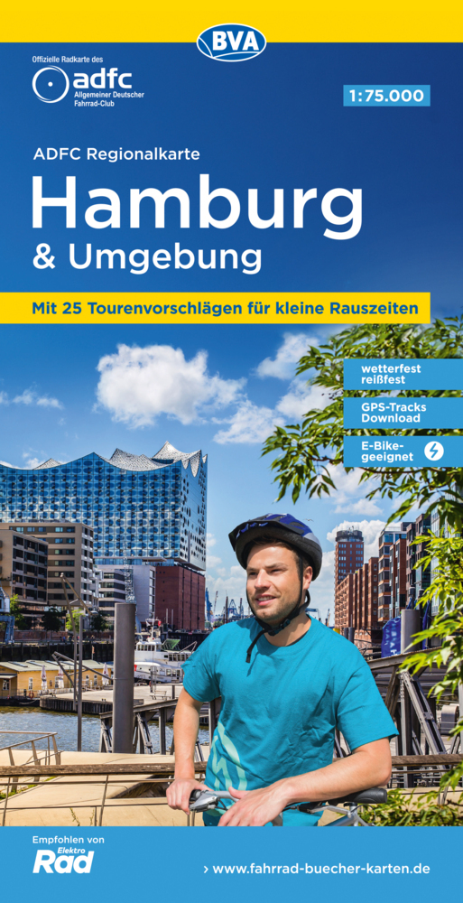 ADFC-Regionalkarte Hamburg und Umgebung, 1:75.000, mit Tagestourenvorschlägen, reiß- und wetterfest, E-Bike-geeignet, GPS-Tracks-Download main product photo
