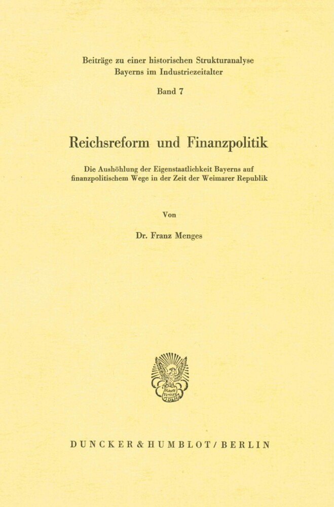 Reichsreform und Finanzpolitik. main product photo