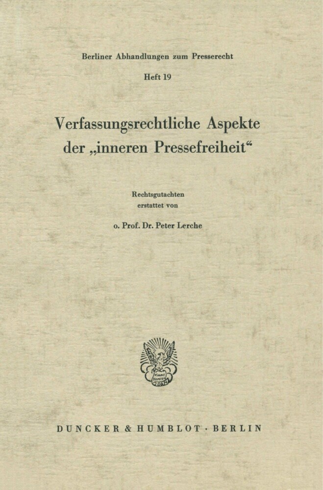 Verfassungsrechtliche Aspekte der »inneren Pressefreiheit«. main product photo