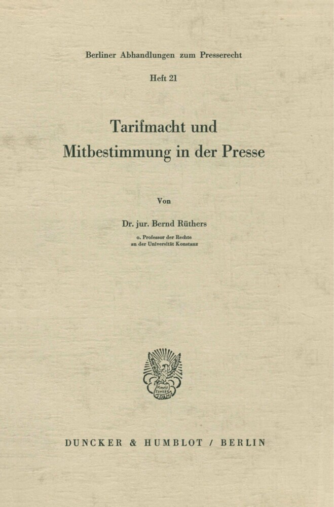 Tarifmacht und Mitbestimmung in der Presse. main product photo