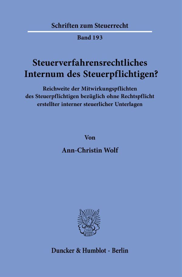 Steuerverfahrensrechtliches Internum des Steuerpflichtigen? main product photo