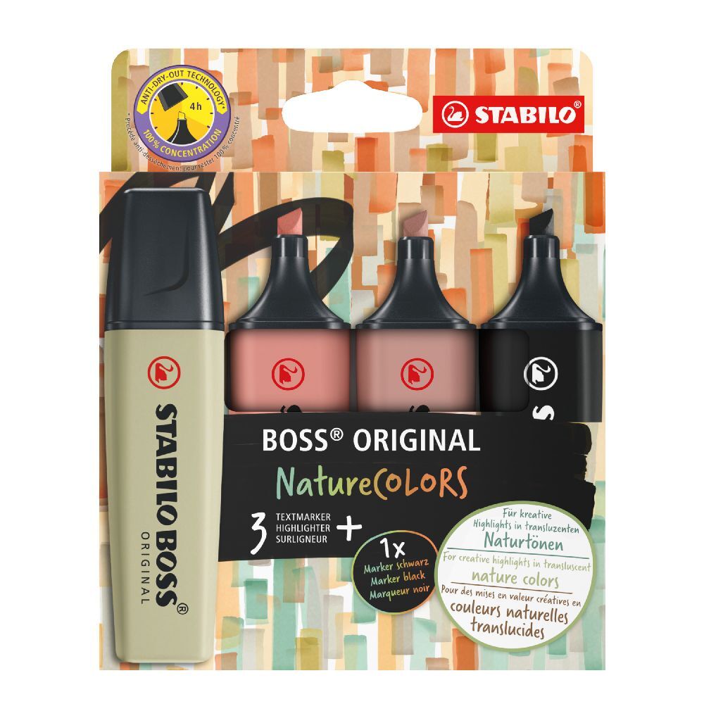 STABILO BOSS ORIGINAL NatureCOLORS 4er Etui (schlammgrün siena, umbra, schwarz) main product photo